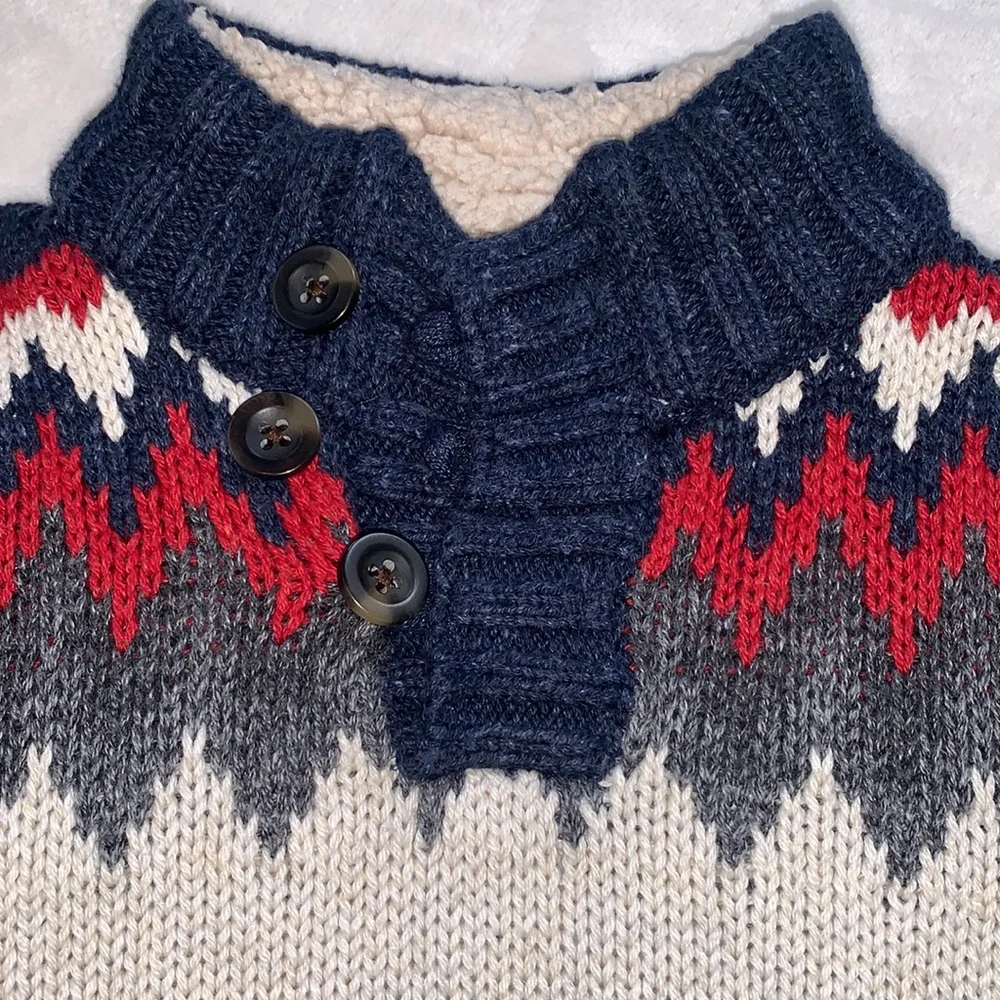 GAP Baby Boy Knit Sweater 18-24M Blue Cream Red Gray EUC
